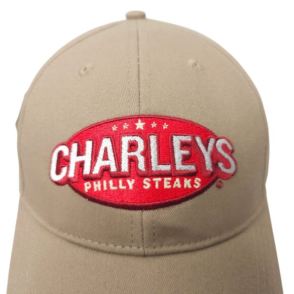 Charleys Philly Steaks Embroidered Logo Strapback Cap Trucker Baseball Khaki Hat - Picture 7 of 13